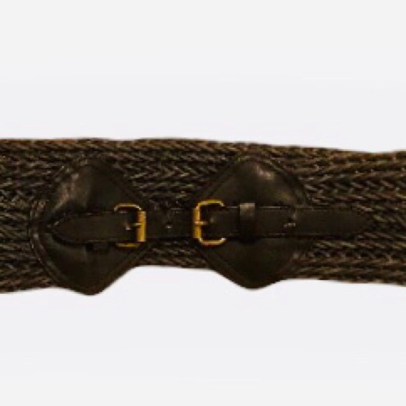 Barami woven chunky gray belt with brown leather clasp in front - Picture 3 of 5